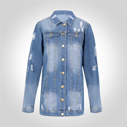 Mid-length Dark Ripped Denim Trench Coat
