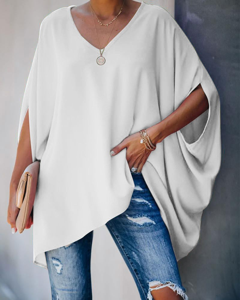 European and American Women's Loose Personality V-neck T-shirt