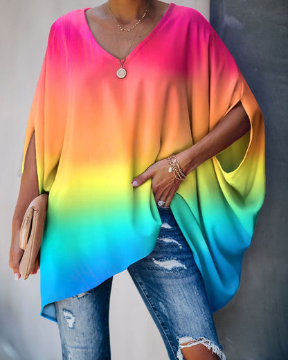 European and American Women's Loose Personality V-neck T-shirt