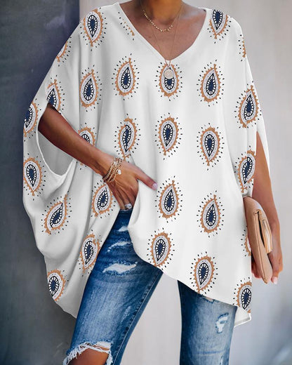 European and American Women's Loose Personality V-neck T-shirt