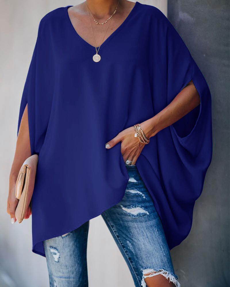 European and American Women's Loose Personality V-neck T-shirt