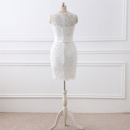 Two-piece White Wedding Dress With Round Neck And Elegant