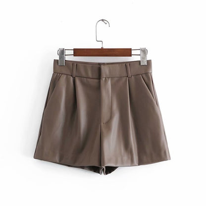 Simple Style Sexy High Waist Leather Shorts