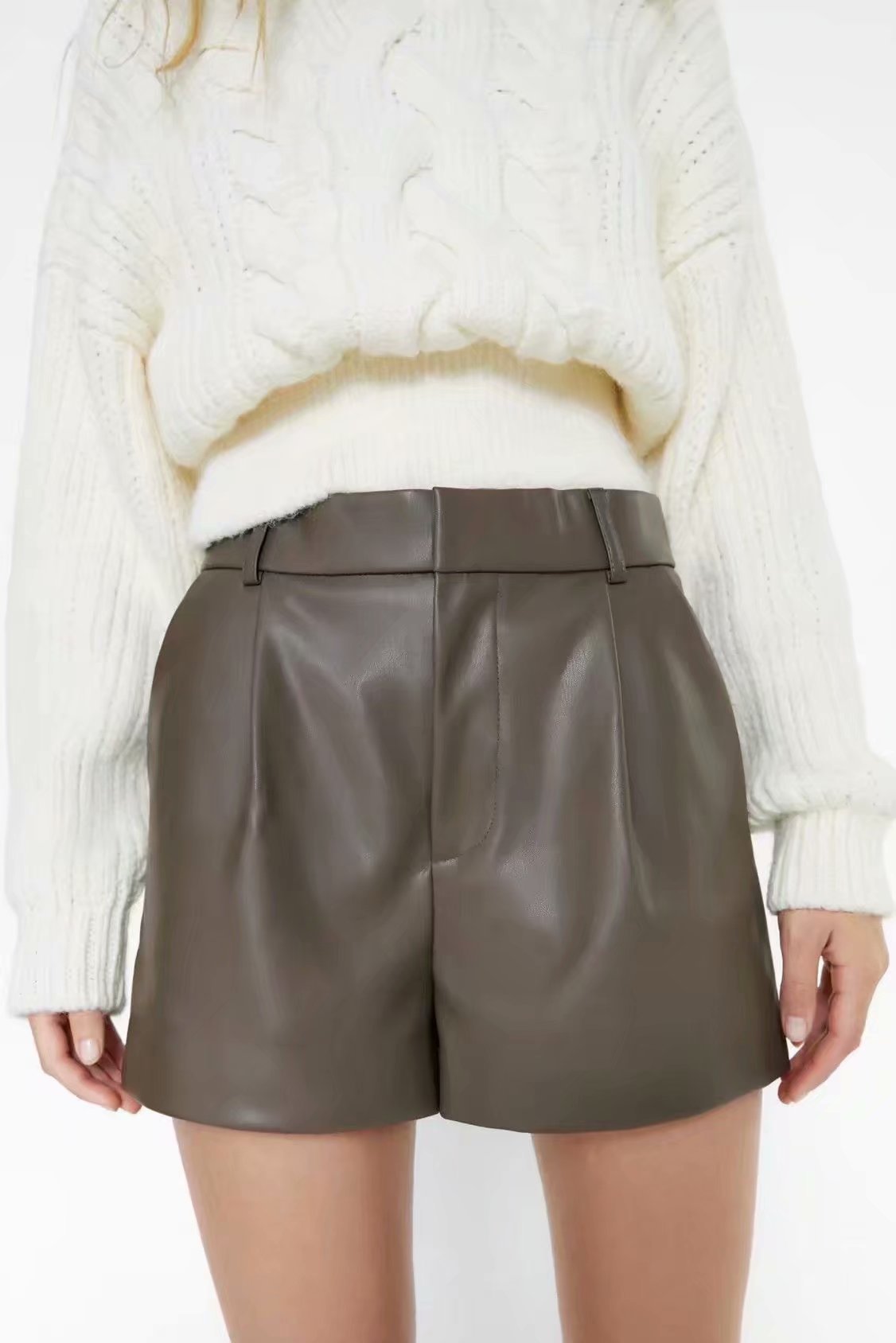 Simple Style Sexy High Waist Leather Shorts