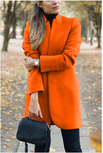 Fall Winter New Style European And American Fashion Solid Color Stand-Up Collar Woolen Jacket