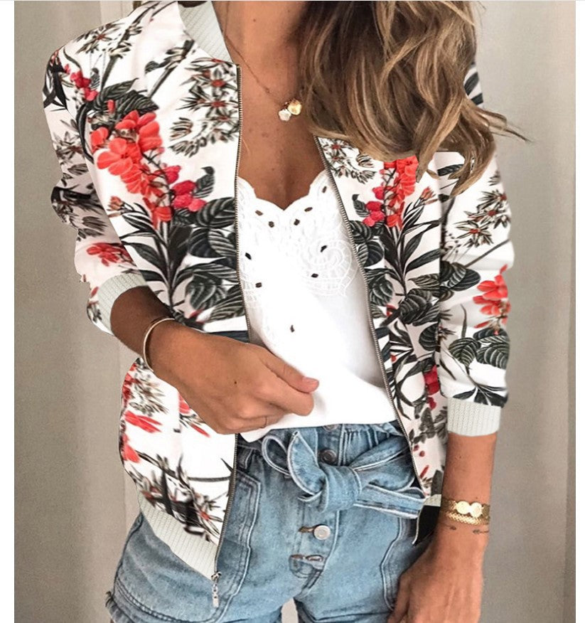 Print short baseball uniform jacket