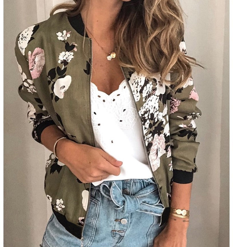 Print short baseball uniform jacket