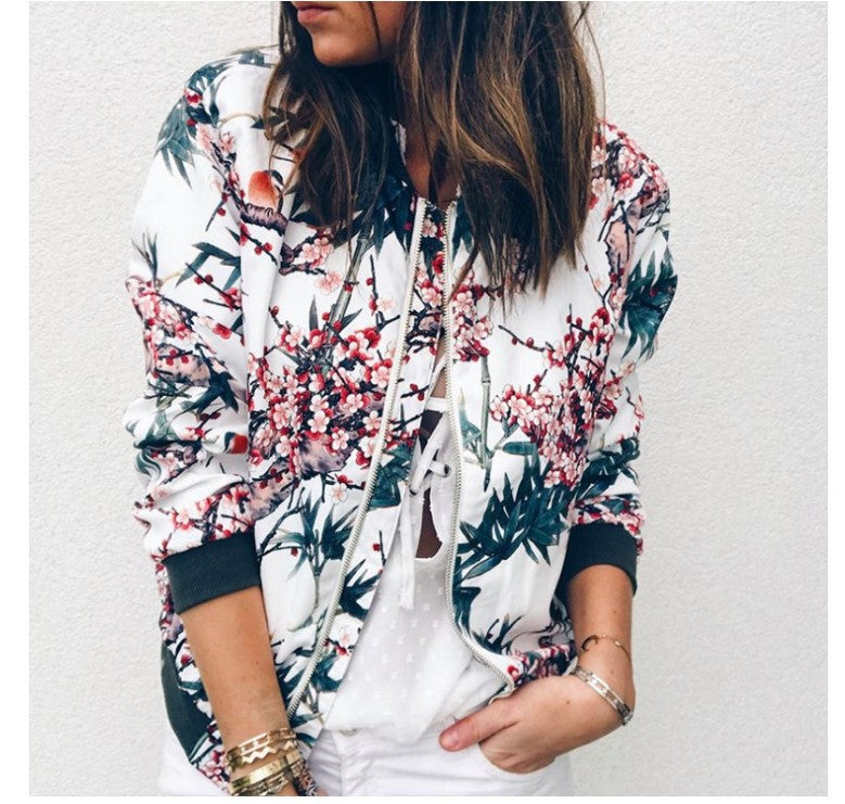 Print short baseball uniform jacket
