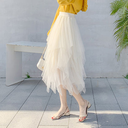 Women's High Waist Irregular Gauze Skirt