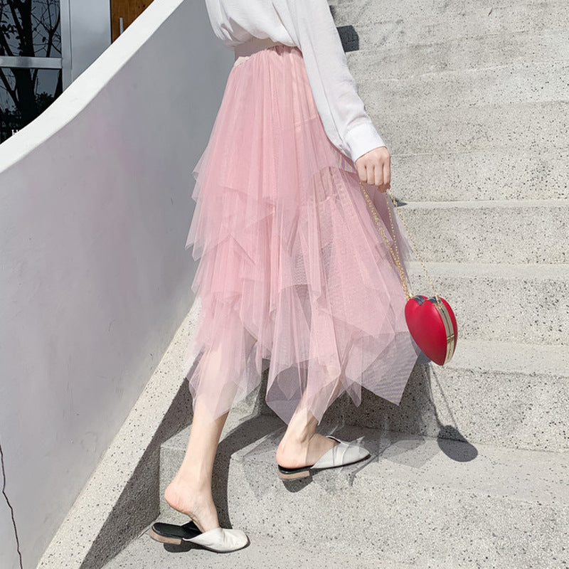 Women's High Waist Irregular Gauze Skirt