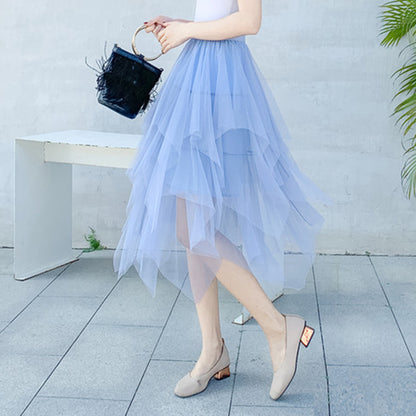 Women's High Waist Irregular Gauze Skirt