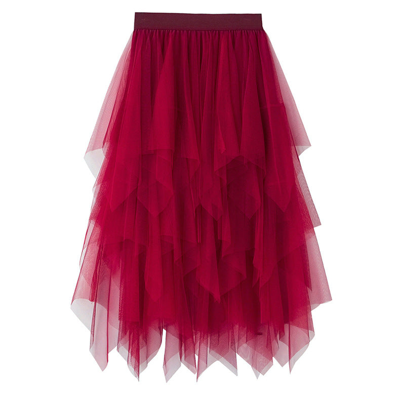 Women's High Waist Irregular Gauze Skirt