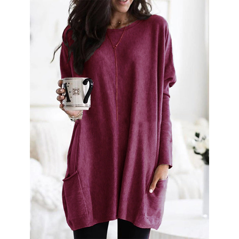 European And American Long-Sleeved Casual Pocket T-Shirt