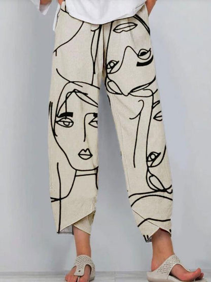 All-match Linen Loose Cropped Trousers