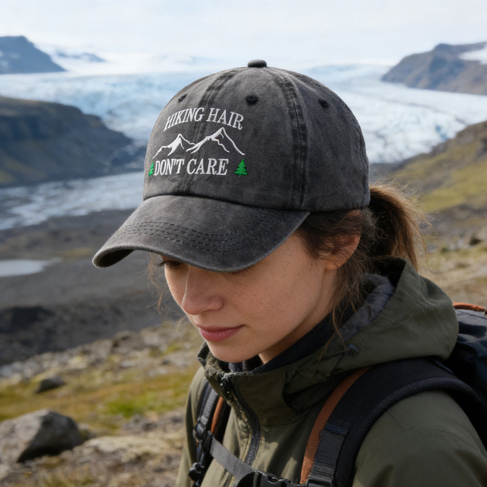 2pcs Camper Accessories Hiking Hair Hats Mountain Trees For Women Men, Adjustable Embroidered Wash Cotton Baseball Cap