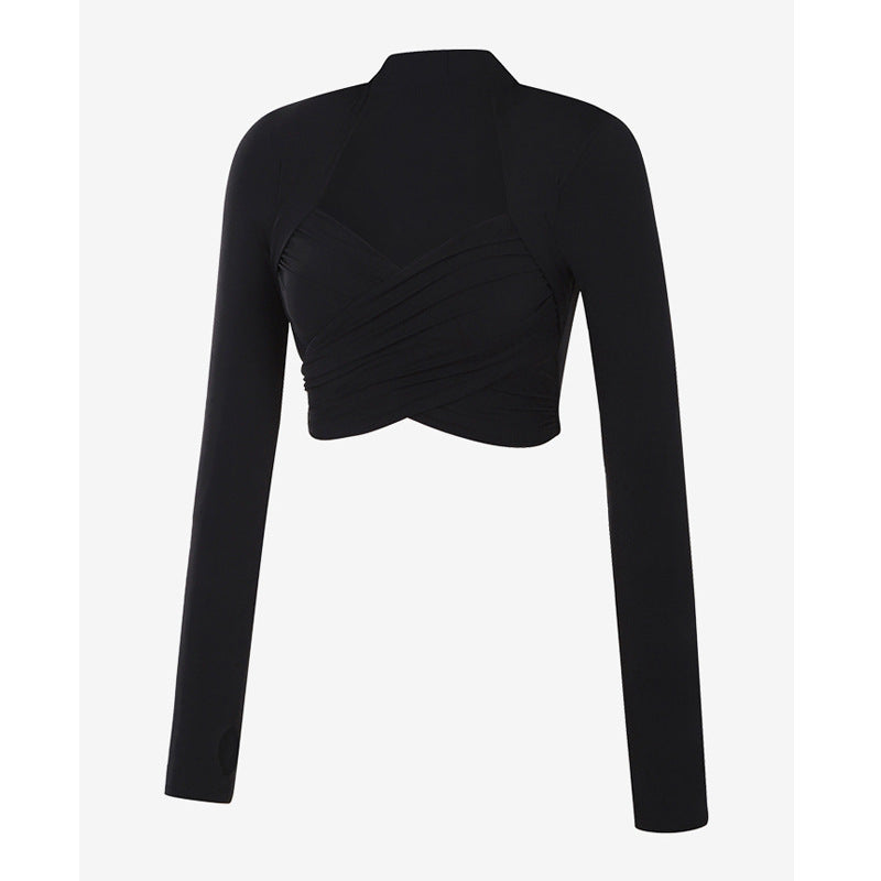 Women's Fashion One-piece Chest Pad Cross Long Sleeves Tight Yoga Clothes