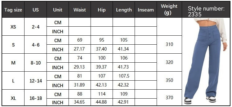 New Fall Women's Clothing High Waist Pocket Wide Leg Button Casual Baggy Straight Trousers Trousers