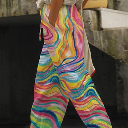 3D Digital Printing Cotton And Linen Simplicity Cuffed Pants