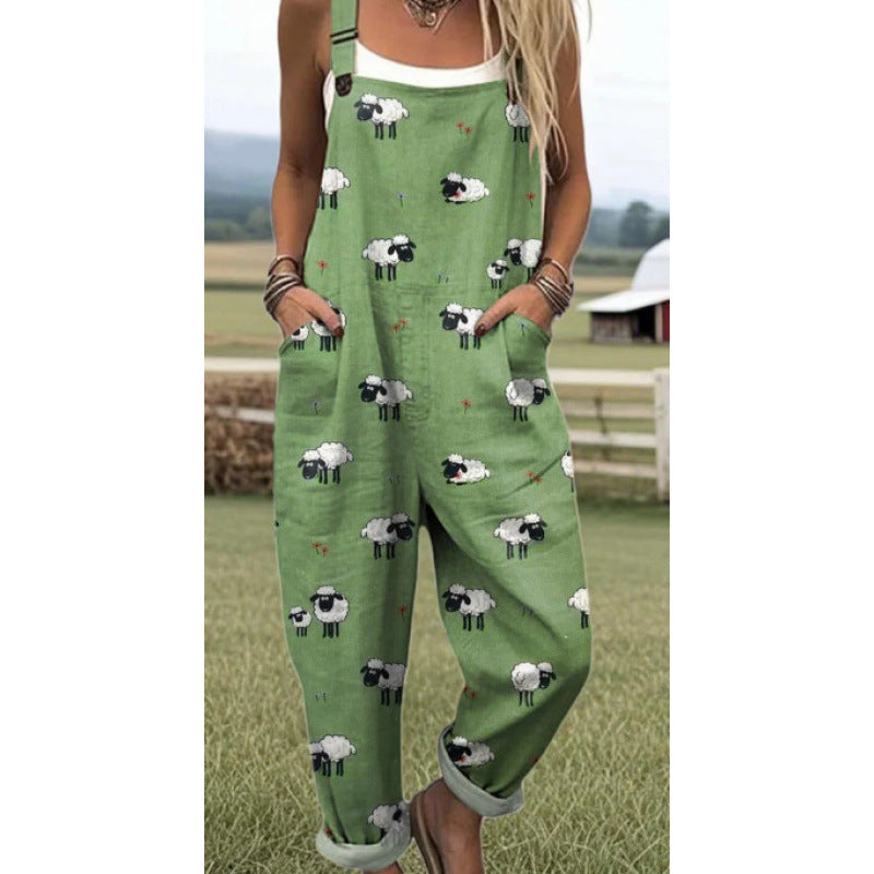 Digital 3D Printed Button Strap Women's Casual Pants