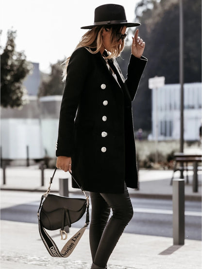Double-breasted woolen coat
