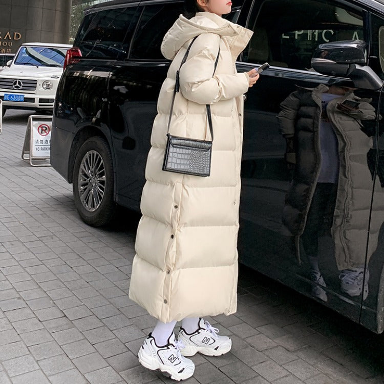 Korean style loose padded padded jacket over the knee mid-length padded padded jacket