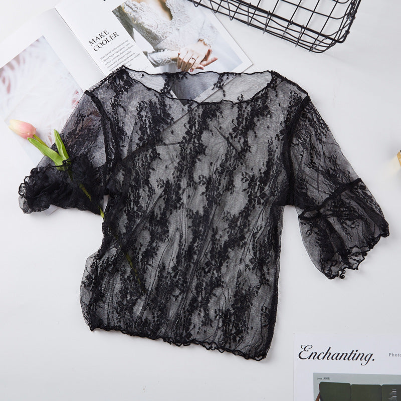 Lace Bottoming Shirt Women's Short Sleeve Bell Sleeve