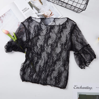 Lace Bottoming Shirt Women's Short Sleeve Bell Sleeve