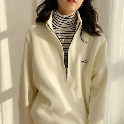 Fashionable Half High Neck Fleece Sweater For Women