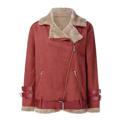 Women's motorcycle deerskin lamb wool coat