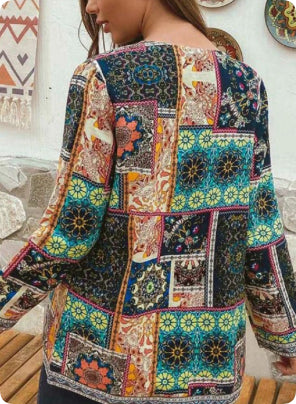 Printed Loose Long Sleeve Jacket Cardigan