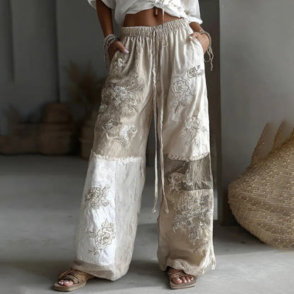 3D Floral Print Pattern Elegant Straight Women's Trousers