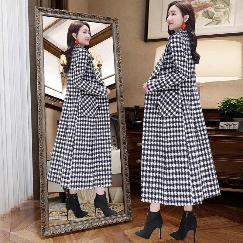 Ladies retro plaid woolen coat