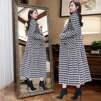 Ladies retro plaid woolen coat