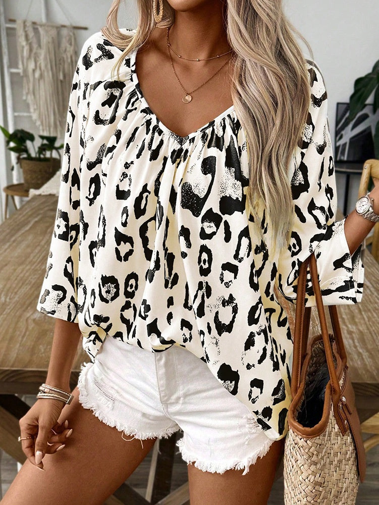 Women's Leopard Print Loose Leisure Pullover T-shirt