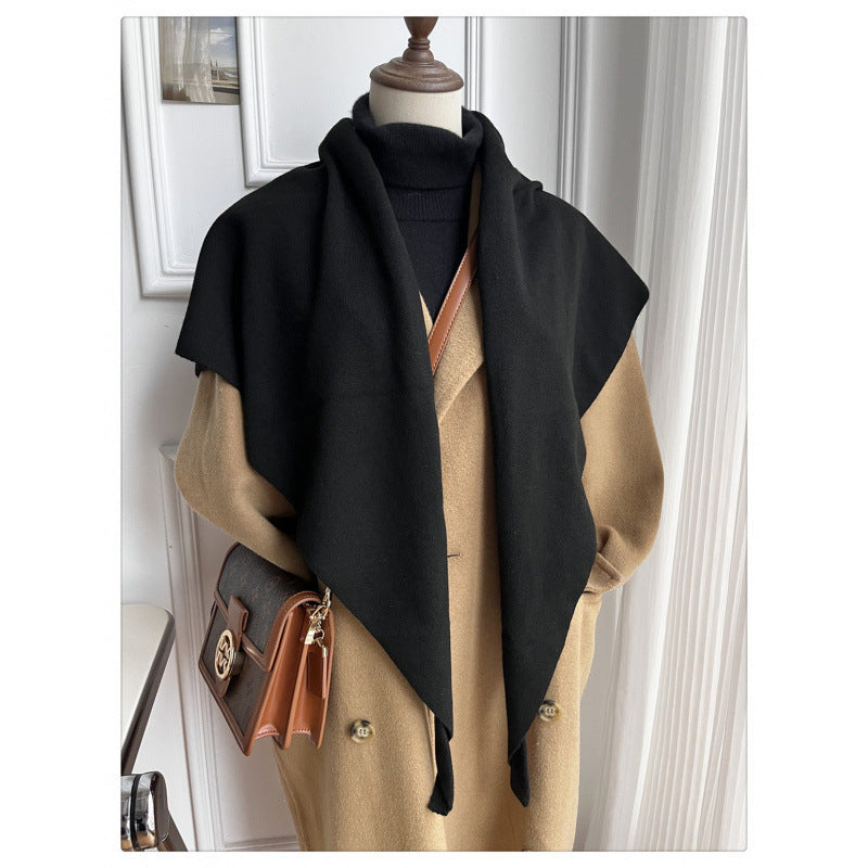 Women's Solid-Color Wool Triangle Neck Scarf For Autumn And Winter