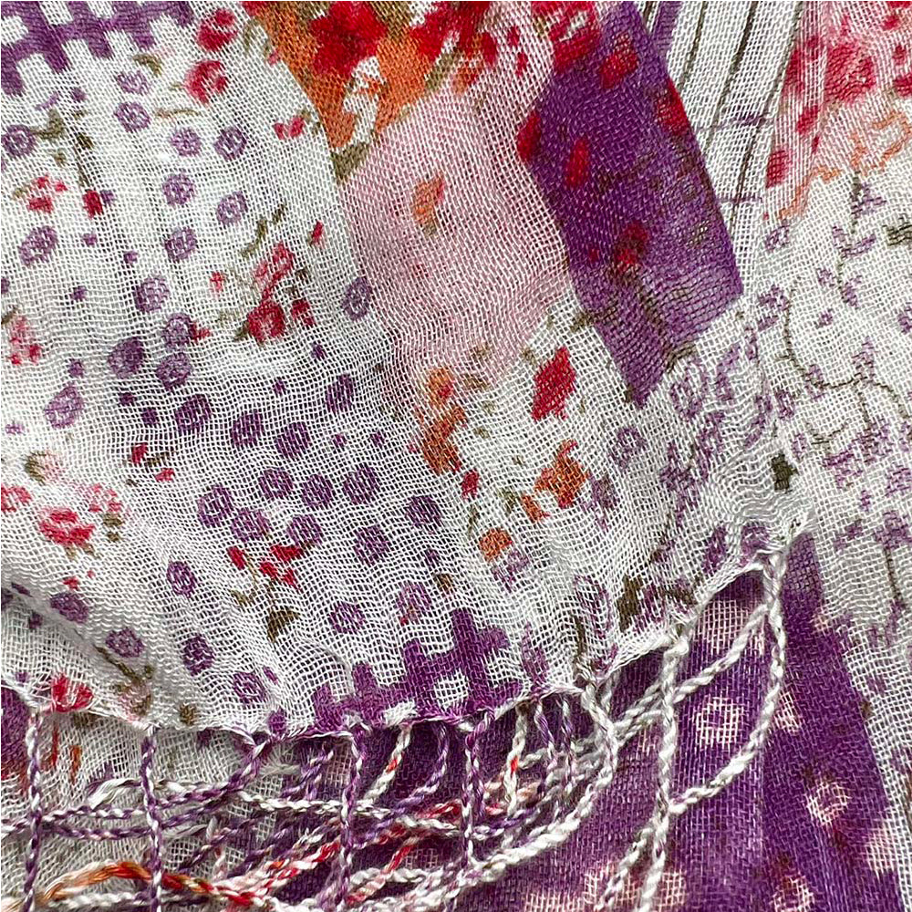 Purple Printed Viscose Scarf - Lightweight Long Scarf 63inchx23inch