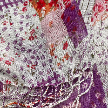 Purple Printed Viscose Scarf - Lightweight Long Scarf 63inchx23inch