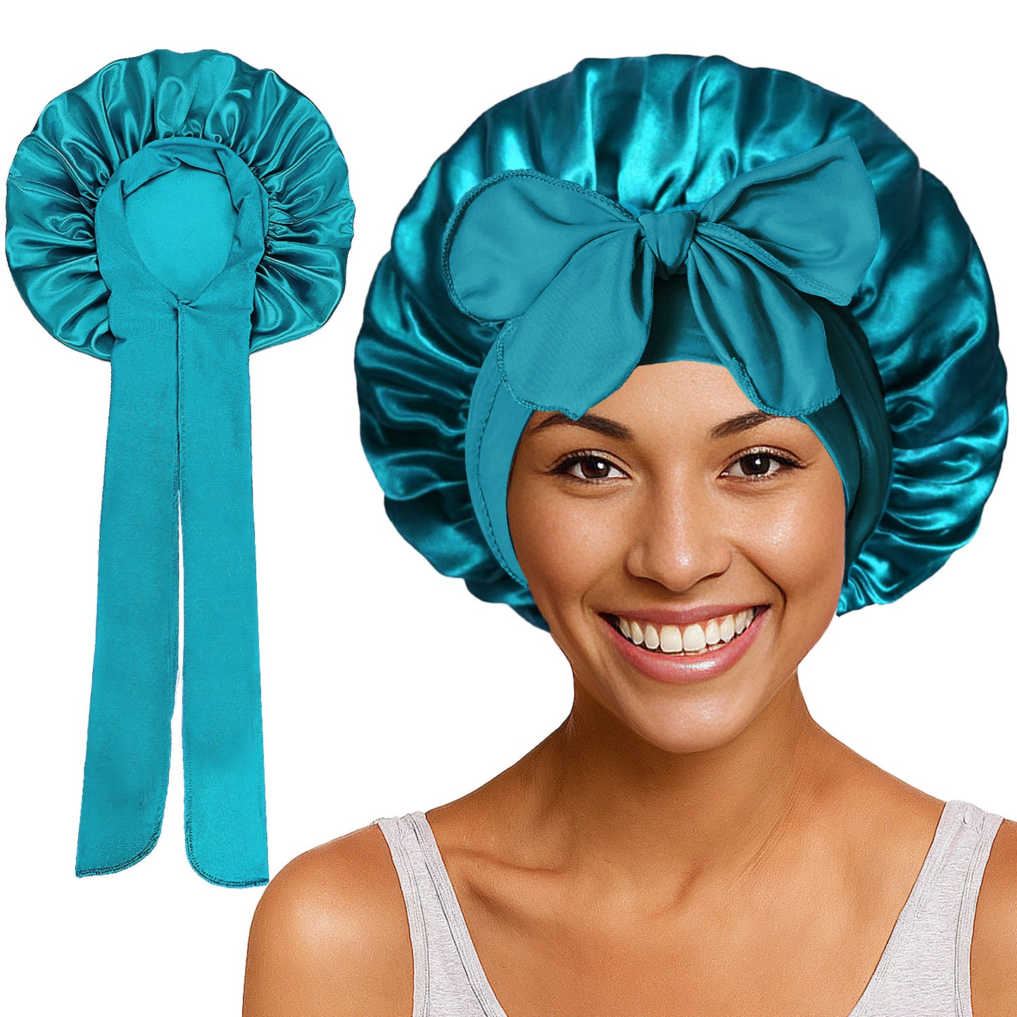 Satin Round Cap Bow Elastic Wide-brimmed Ribbon Nightcap