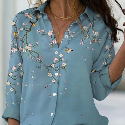 Long Sleeve Floral Collar Loose Casual Shirt