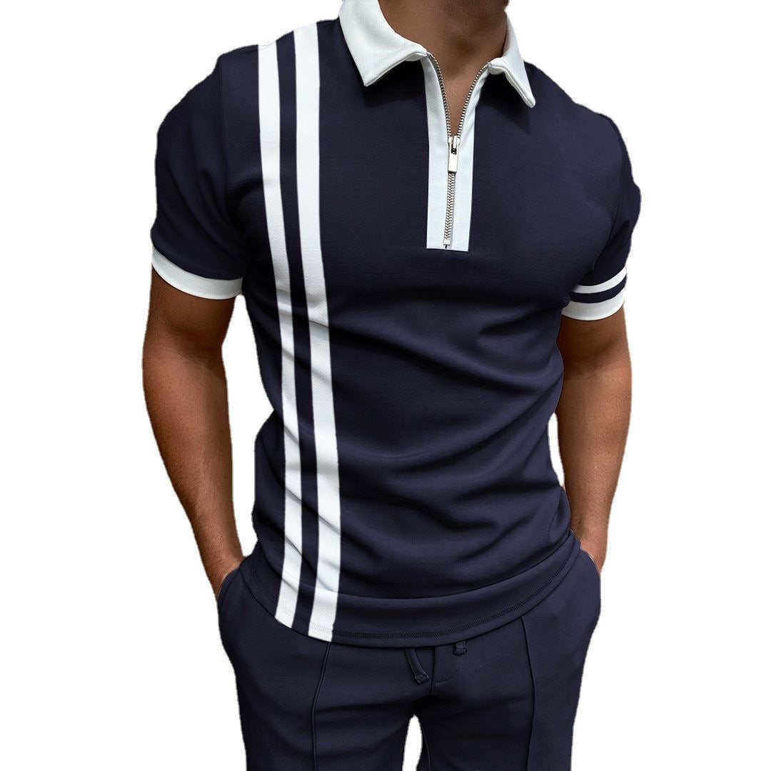Men's Fashion Zipper Plaid T-Shirt Top