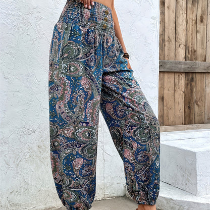 Women's Loose Slimming High Waist Print Trousers