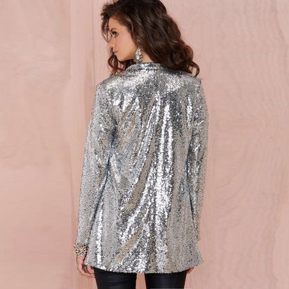 Cardigan Commuter Silver Sequins Loose Small Blazer