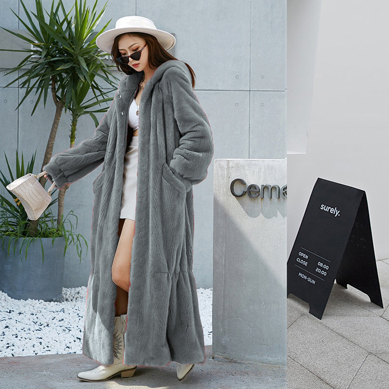 New Fur Coat Women's Hooded Long Coat