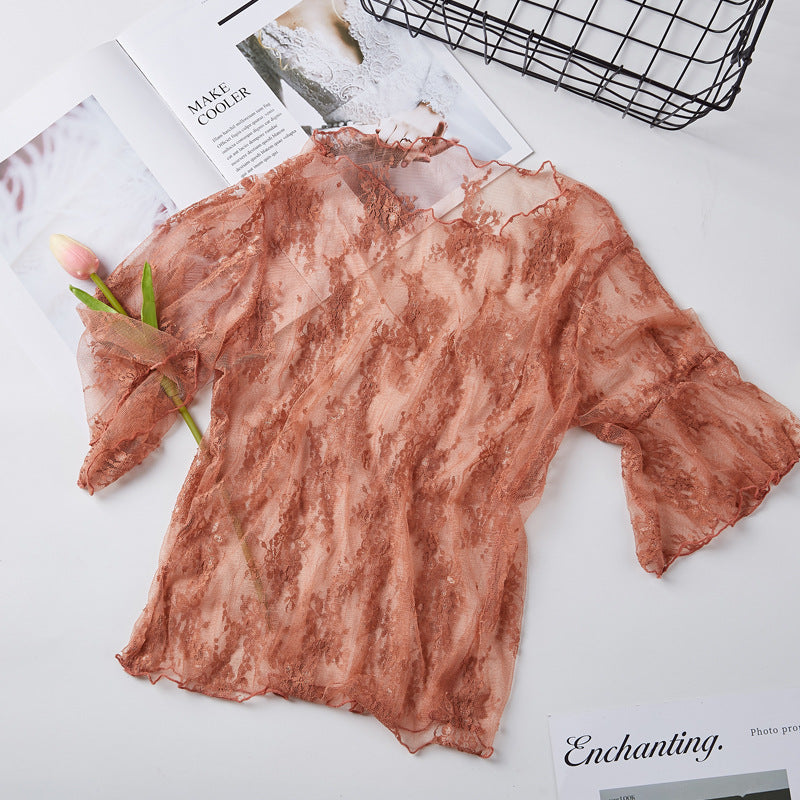 Lace Bottoming Shirt Women's Short Sleeve Bell Sleeve