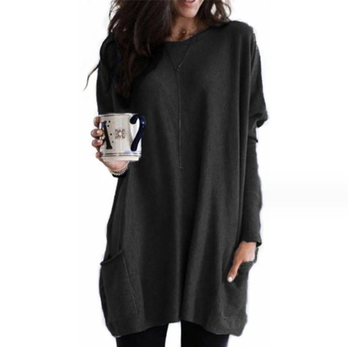 European And American Long-Sleeved Casual Pocket T-Shirt