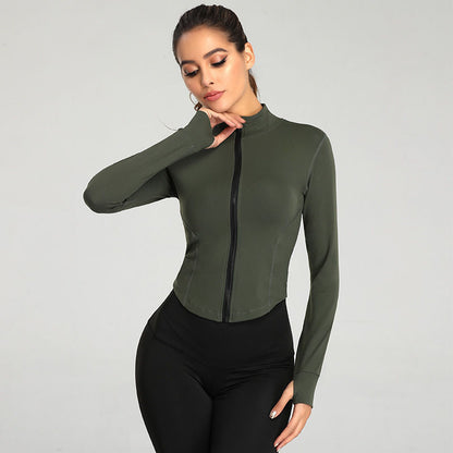 Women's Outdoor Running Stretch Tight Zip Long Sleeve Top