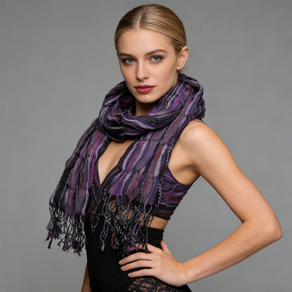 Purple Jacquard Crinkle Scarf - Regal Textured Scarf 70inchx29inch