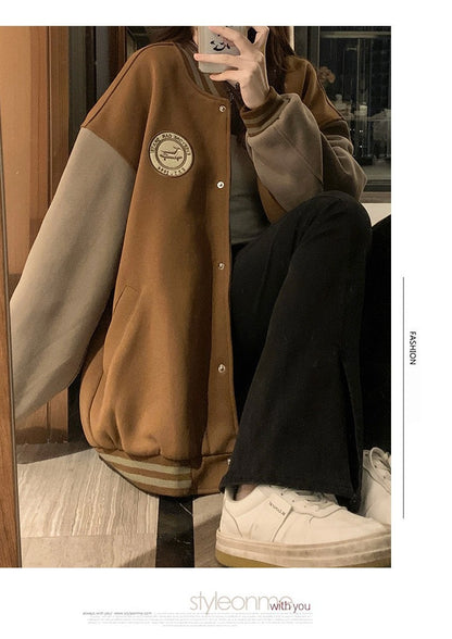 Fashion Baseball Girl Spring And Autumn Clothes Vintage Students' Loose-fitting Coat Jacket