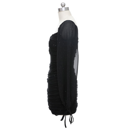 French Hepburn Long Sleeve Deep V Dress