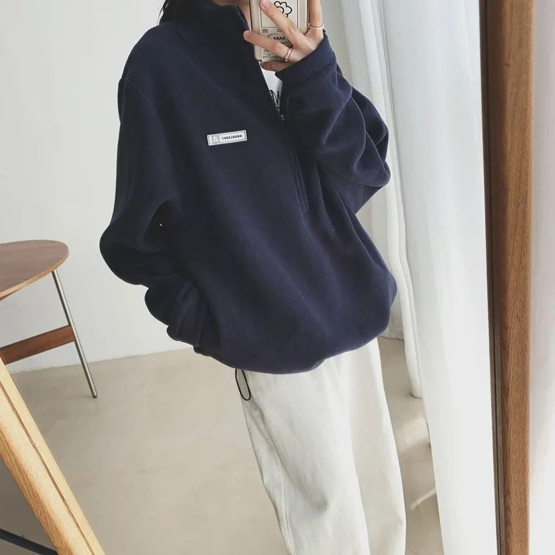 Fashionable Half High Neck Fleece Sweater For Women